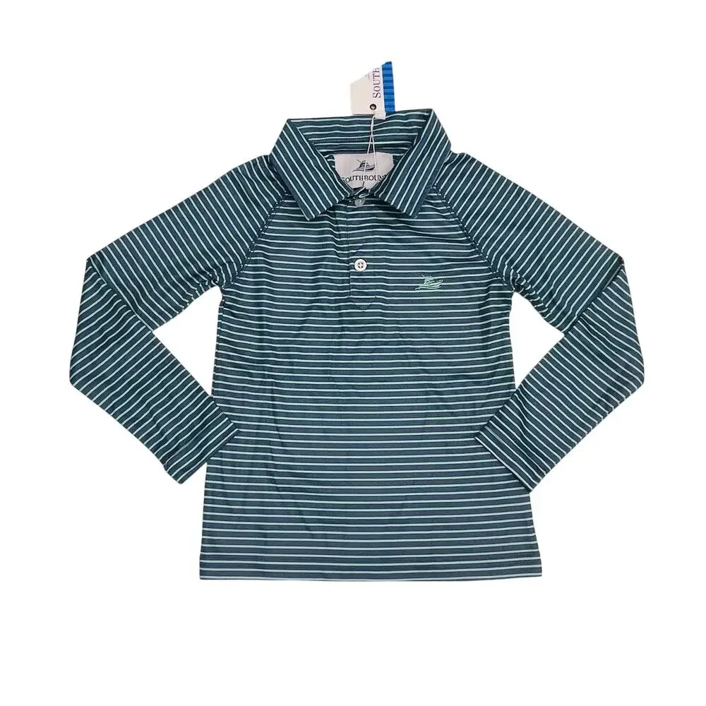 NWT Southbound Size L Navy Aqua Polo Stripe